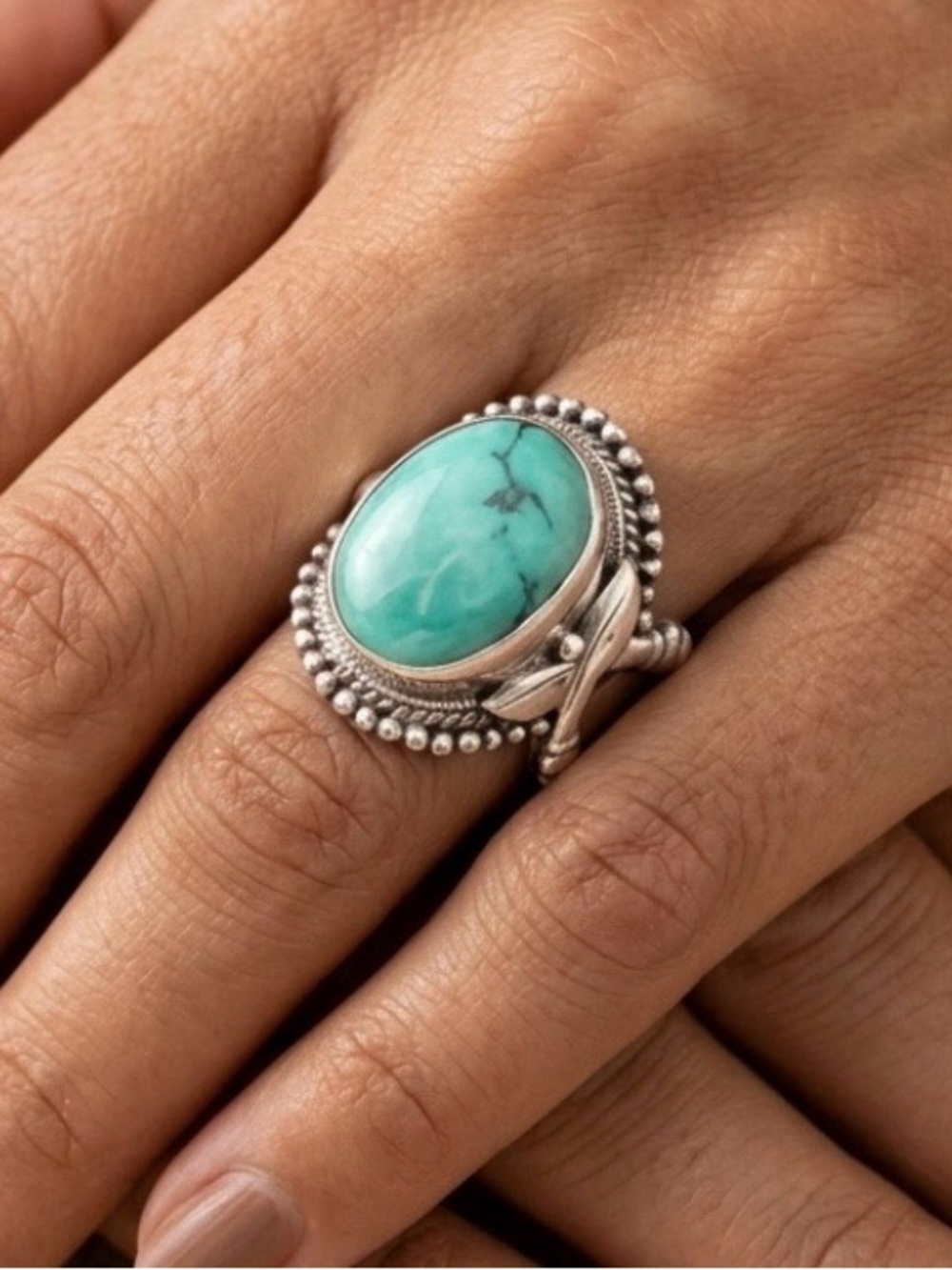 Vintage Sterling Silver Turquoise Ring Native Dagger Shank Boho Size 7.75
